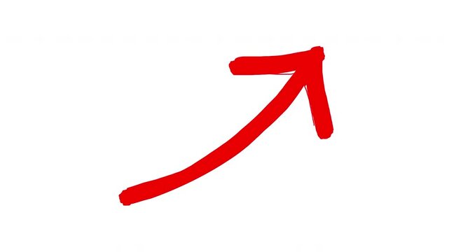 animation Hand drawn red brush arrow curving upward to the right