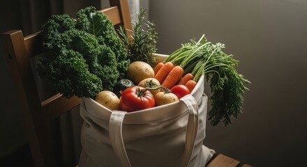 Fresh Produce Healthy Vegetables and Fruits in Eco Friendly Bag