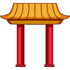 Traditional Asian Gate Structure With Red Pillars And Golden Roof In Flat Design Style Vector Illustration