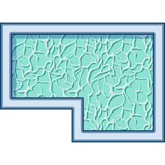 Top View Of An L Shaped Swimming Pool With Turquoise Water And Reflective Surface Detailed With Ripples In A Summer Setting And Light Blue Border