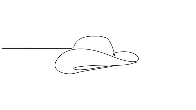 Continuous one line drawing men hat, single line concept of cowboy hat, simple line cowboy hat vector art, 4k animation video.