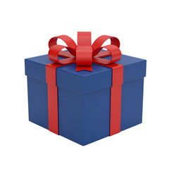 Elegant blue gift box with vibrant red ribbon and bow