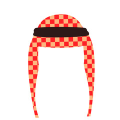 Traditional Red and Beige Checkered Keffiyeh Headwear with Black Band Transparent Background Flat Vector Illustration