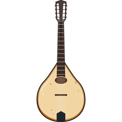 Traditional Stringed Musical Instrument with a Light Brown Pear Shaped Body and Dark Brown Neck isolated on a White Background