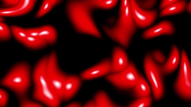 3d video loop animation of surreal red organic abstract shapes sculpture in curved, wavy organic lines forms on black background