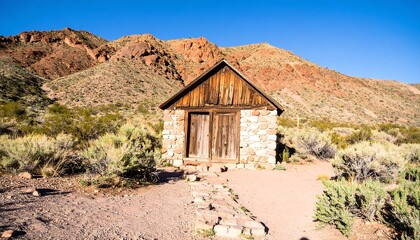 Rustic cabin nestled in a desert canyon