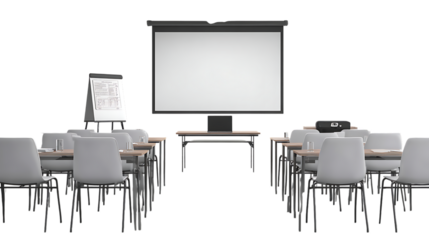 Classroom setup isolated on transparent background.