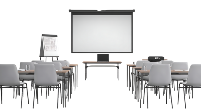 Classroom setup isolated on transparent background.