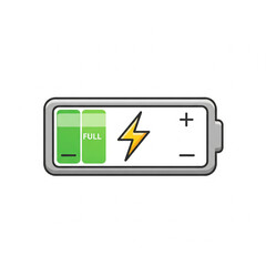 Green battery icon showing full charge and a lightning bolt symbol.