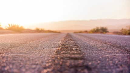 Open Road Horizon Journey Through Desert Landscape at Sunrise