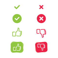 Check and wrong icons set of check marks. Green tick, red cross, black tick and cross. Yes or no - Vector.