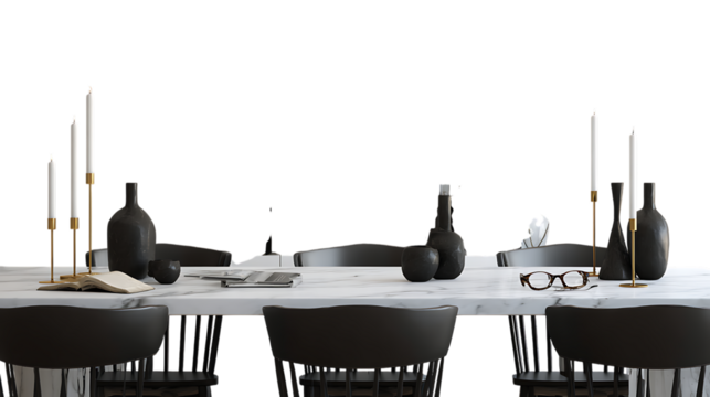 Elegant dining table isolated on transparent background.