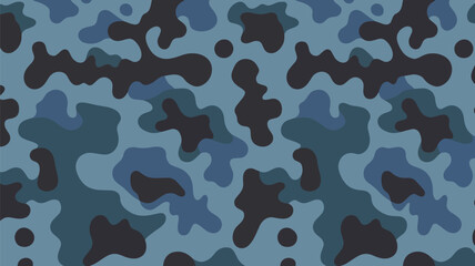 Seamless camouflage pattern in shades of blue and black for modern design