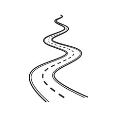 Winding road line art icon. Curved highway path, simple travel and journey route symbol. Vector illustration isolated on white background.  © Journey