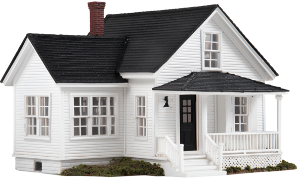 New brick house with windows and garage on white background