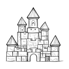 Fototapeta premium Hand-Drawn Kids Toy Castle Vector Illustration – Wooden Blocks Sketch