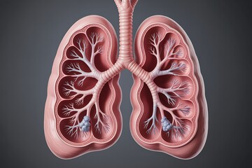 Detailed Illustration of the Human Respiratory System Showing Bronchial Tree and Alveoli