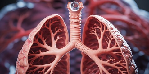 Close Up View of Human Lungs and Bronchial Tubes Detailed Anatomy Medical Illustration