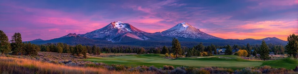 Fototapeta premium Mt Bachelor Oregon Sunset Panoramic View: Colorful Landscape in Summer Nature