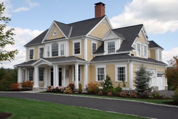 New England Colonial. Modern Traditional Home in American Colonial Style
