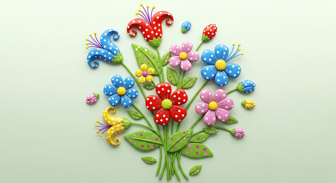 Playful Bouquet of  Flowers in 3D Mural Relief Wallpaper, 3D Wall Mural. floral landscapes. 3d floral art, floral wallpaper, Luxurious textile tile wall art