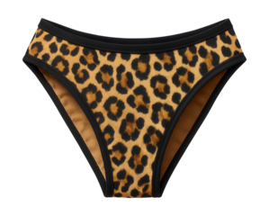 Women's animal print bikini bottoms with contrasting trim.