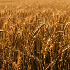 Golden stalks of mature wheat swaying gently in a vast, sunlit field ready for harvest, symbolizing abundant growth and sustainable food production ,natural ,field ,farm