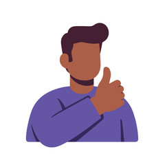 Obraz premium A faceless figure, appearing to be a man, in a purple shirt with dark brown skin, giving a thumbs-up