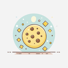 Stylized Chocolate Chip Cookie Floating in a Celestial Orb with Diamond Accents and Sparkling Dust Against a Pale Blue Sky