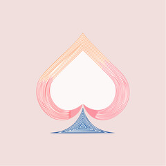 Abstract Spade Symbol In Pink Background With Orange And Blue Gradient Lines And Pixelated Details