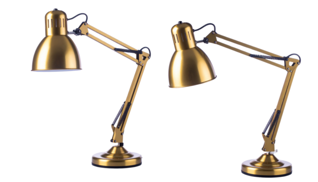 Gold Desk Lamp Pair, isolated on transparent background