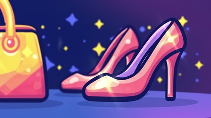 Elegant fashion accessories with stylish handbag and high heels on dark background - Powered by Adobe