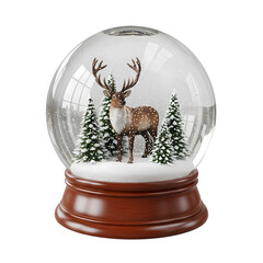 Magical reindeer in snowy forest snow globe evokes winter wonder
