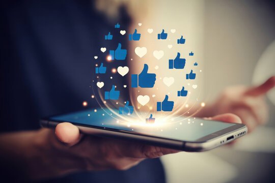Smartphone displaying social media likes and hearts with glowing effect