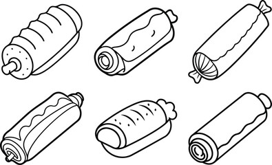 Set of Sausage Roll Outline Vector for Food Design