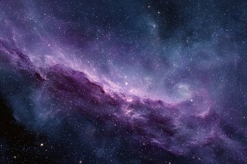 Fototapeta premium Vibrant Nebula Shimmers Across a Starry Sky in Deep Space Depicting Ethereal Clouds of Purple, Blue, and White with Countless Stars Emitting a Soft Glow