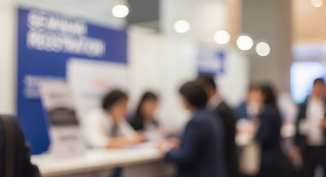 Seminar Registration Counter Blur – Abstract background of people registering for a conference