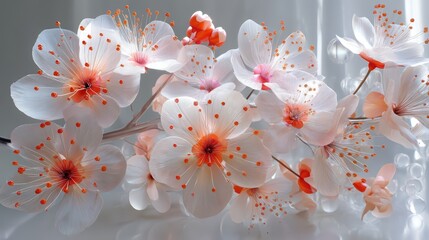 A cluster of beautiful fragrant cherry blossom flowers in shades of soft pink and pristine white creating a serene and visually enchanting display