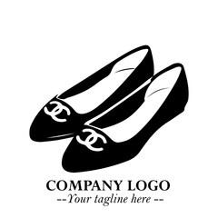 Flat Shoes Logo Symbol in Black on the White Background with Simple Elegant Footwear Design
