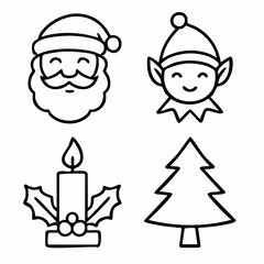 Minimalist santa claus face silhouette icon with editable stroke clean line art isolated on white background for festive holiday designs