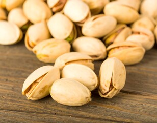 Pistachios on a wooden surface