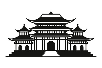 Traditional japanese pagoda architecture silhouette isolated on white background