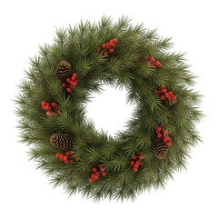 Festive Christmas wreath with pinecones and red berries
