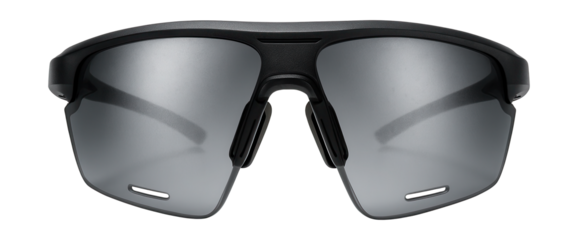 Dual-lens sports shades with anti-fog feature and adjustable nose bridge.