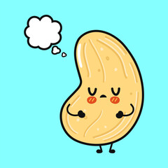 Cashew nut character having confused thoughts bubble