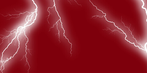 Massive lightning bolt with branches isolated on black background. Red, white cement wall with crack. Abstract grunge concrete wall distressed texture background. wall with a crack. 