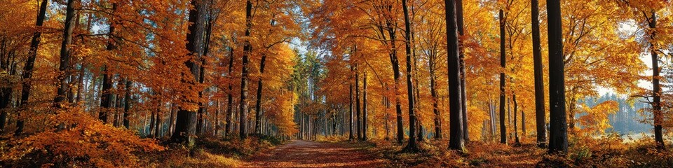 Obraz premium October Newsletter. Autumn Panorama Background with Colorful Fall Foliage