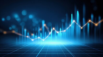 Financial budget planning concept. A dynamic, digital representation of a financial graph, showcasing upward trends with vibrant blue tones against a grid background.