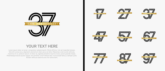 anniversary logo set with golden ribbon. black number on white background for celebration moment