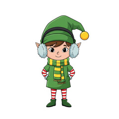 Adorable Christmas elf with festive scarf and hat spreads holiday cheer